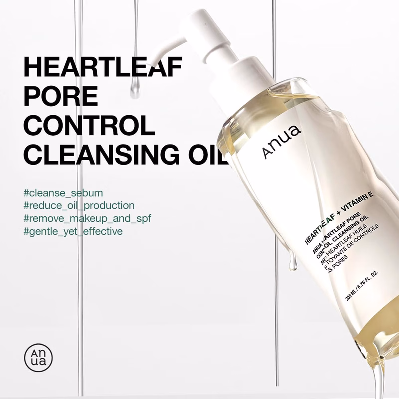 Anua - Heartleaf - Pore Control Cleansing Oil - Removes Makeup, Excess Sebum, Blackheads & Clogged Pores.
