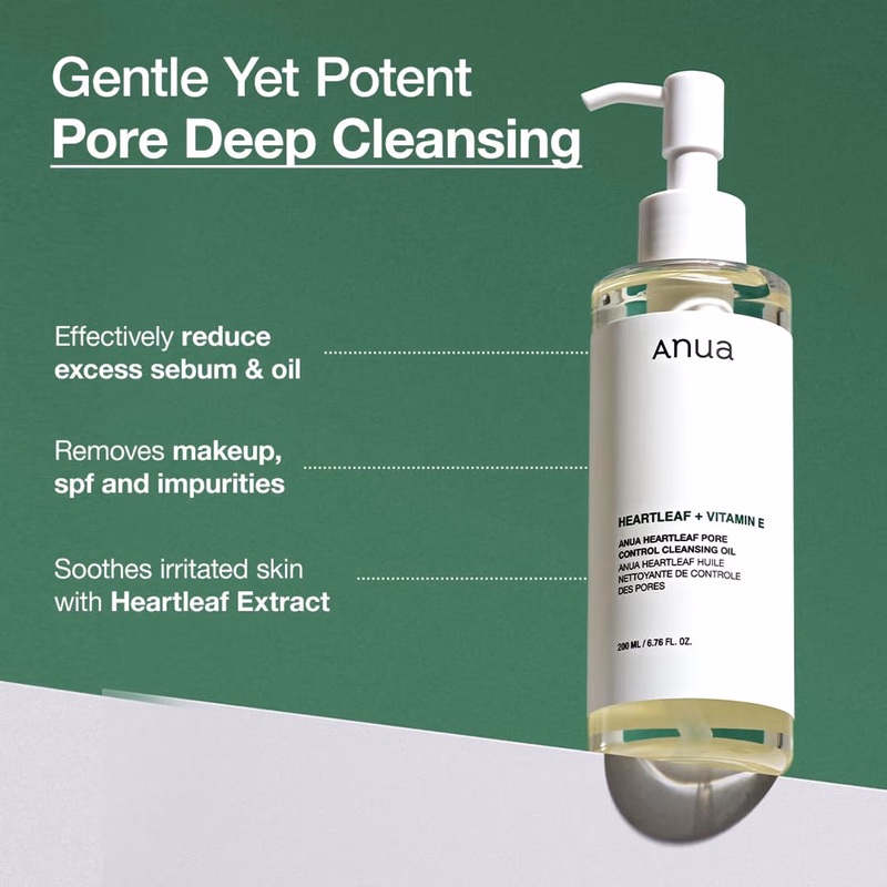 Anua - Heartleaf - Pore Control Cleansing Oil - Removes Makeup, Excess Sebum, Blackheads & Clogged Pores.