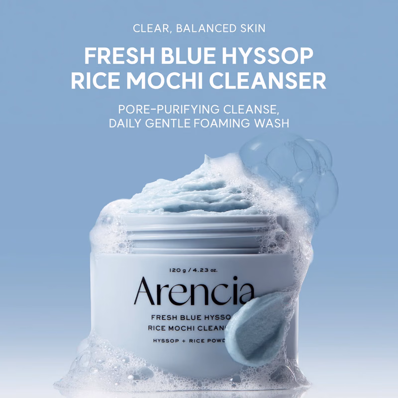 Arencia - Fresh Blue Hyssop - Rice Mochi Cleanser - Gentle Exfoliating Pore Care Korean Double Cleanser