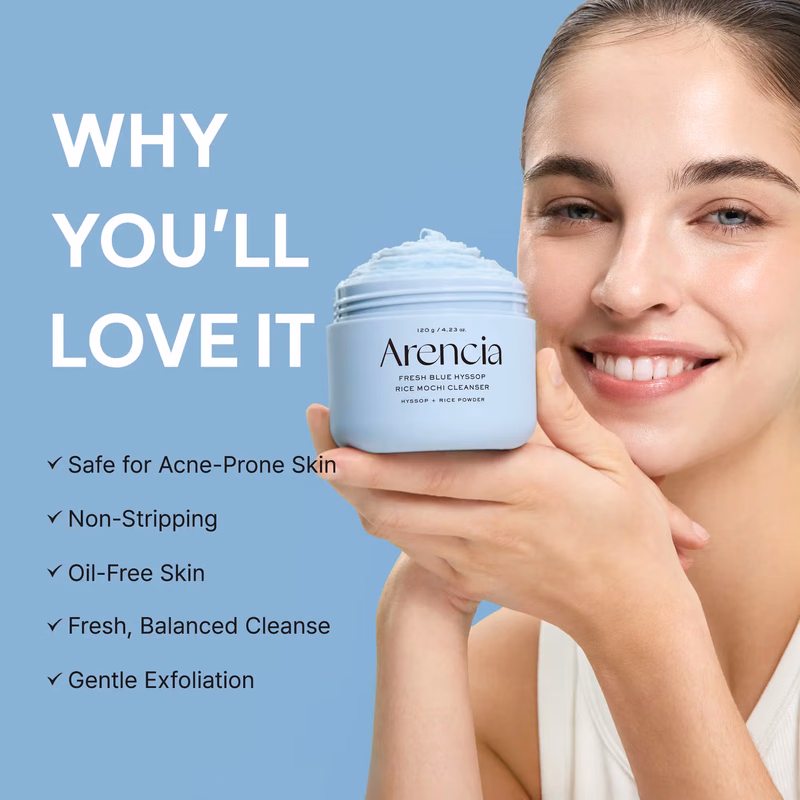 Arencia - Fresh Blue Hyssop - Rice Mochi Cleanser - Gentle Exfoliating Pore Care Korean Double Cleanser