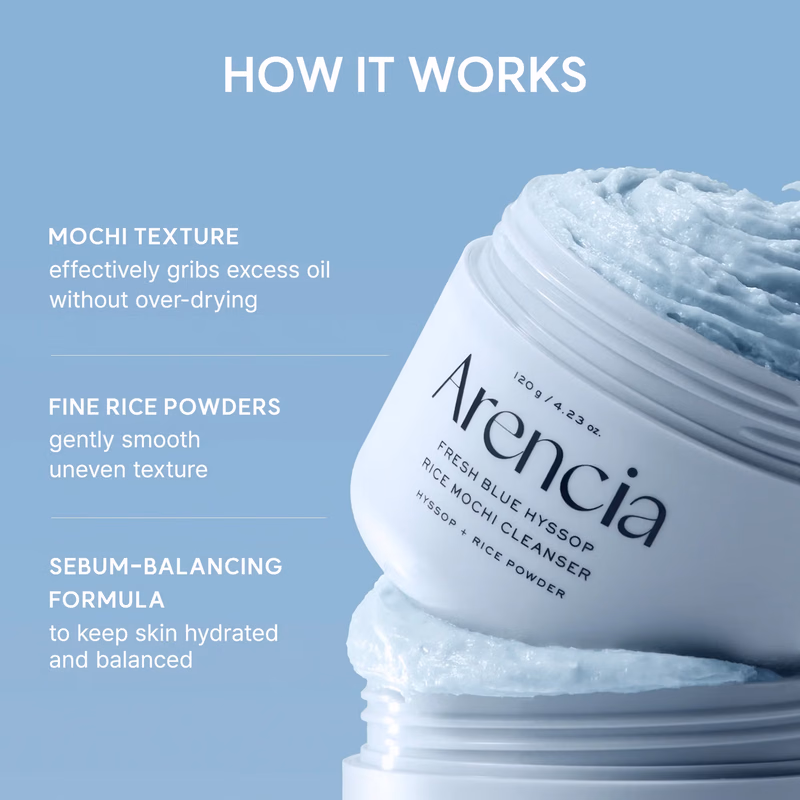 Arencia - Fresh Blue Hyssop - Rice Mochi Cleanser - Gentle Exfoliating Pore Care Korean Double Cleanser