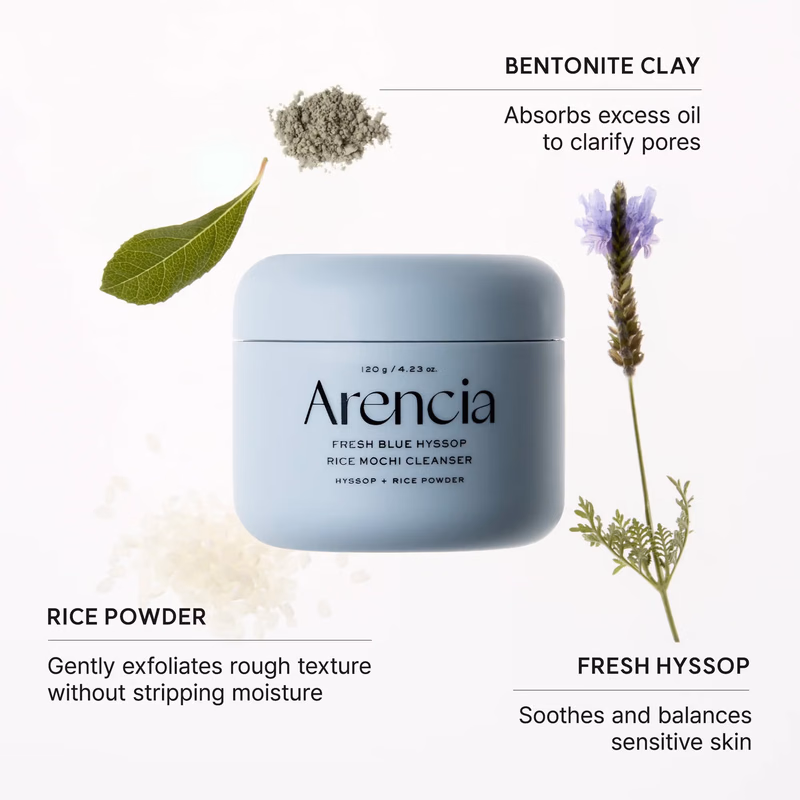 Arencia - Fresh Blue Hyssop - Rice Mochi Cleanser - Gentle Exfoliating Pore Care Korean Double Cleanser