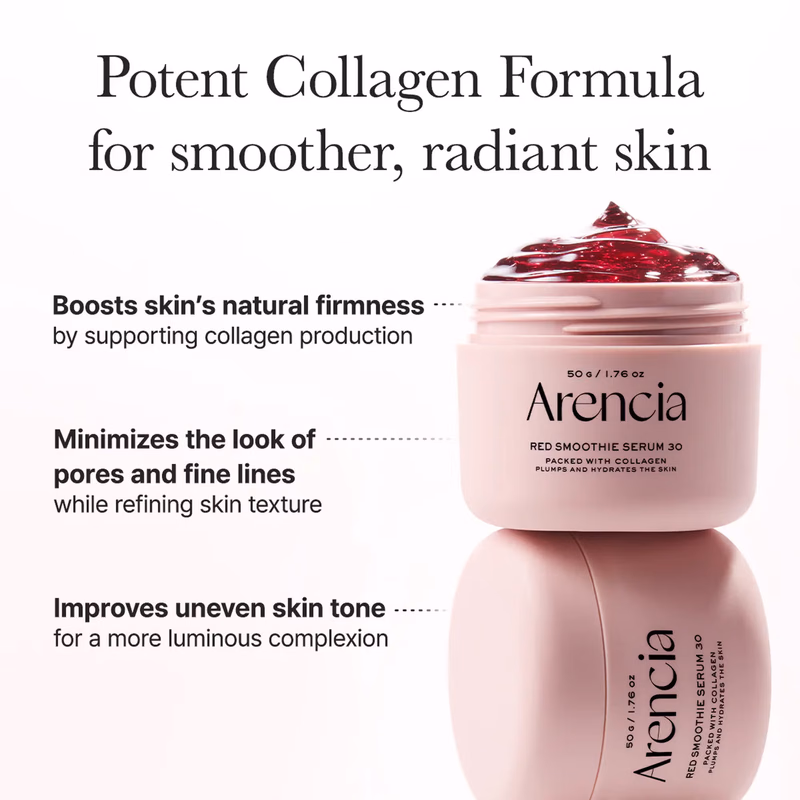 Arencia - Red Smoothie Serum 30 - Anti-Aging Korean Serum with Vegan Collagen, Niacinamide & Peptides