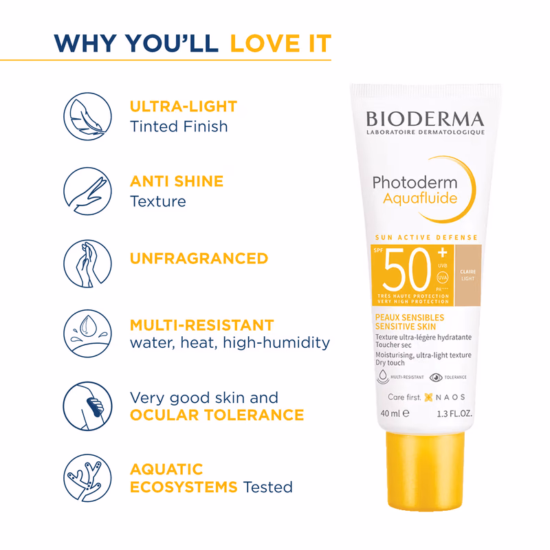 Bioderma  - Photoderm Aquafluide Claire - SPF 50+ PA+++ Tinted Sunscreen for All Skin Types|In Vivo Tested