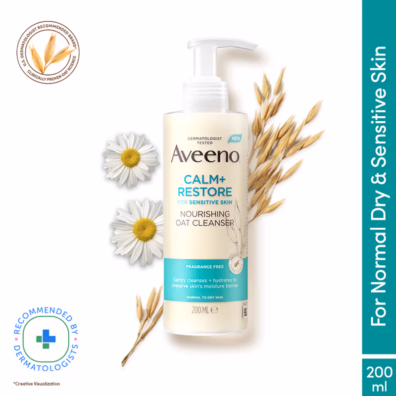 Aveeno - Calm + Restore Non Foaming Moisturising Oat Face Wash - Dry Sensitive Skin Dermat Recommended