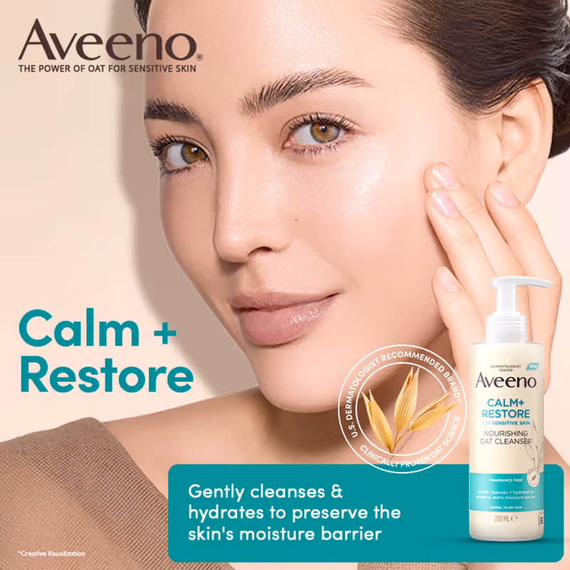 Aveeno - Calm + Restore Non Foaming Moisturising Oat Face Wash - Dry Sensitive Skin Dermat Recommended