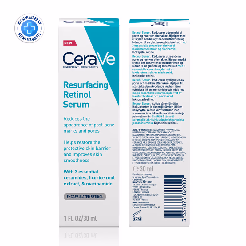 CeraVe - Resurfacing Retinol Serum, - Reduces Acne Marks with Licorice Root Extract & Niacinamide