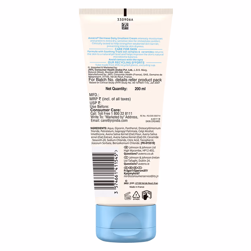 Aveeno - Dermexa Daily Emollient Cream | Oat + Ceramide Face & Body Moisturizer for Dry Sensitive Skin