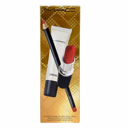 M.A.C -  Ruby Woo - Cosmetics Claim To Fame Lip Trio:- Lip Pencil Lipstick & Lipglass