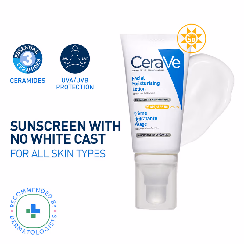 CeraVe - AM Facial Moisturizier - With Sunscreen SPF 50 UVB + UVA, Dermatologist Recommended Day Cream