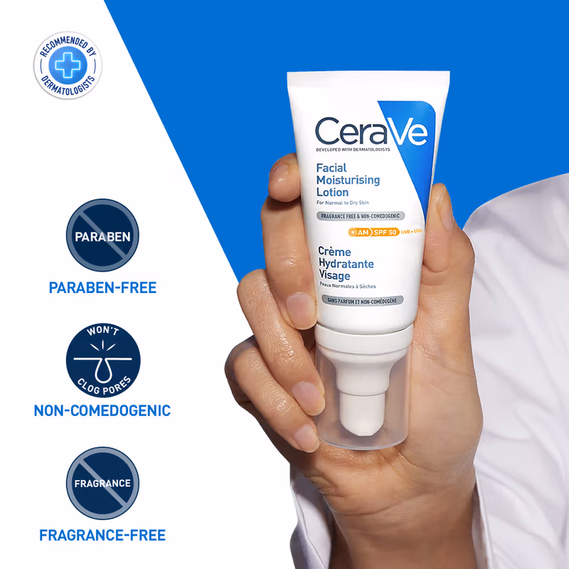 CeraVe - AM Facial Moisturizier - With Sunscreen SPF 50 UVB + UVA, Dermatologist Recommended Day Cream