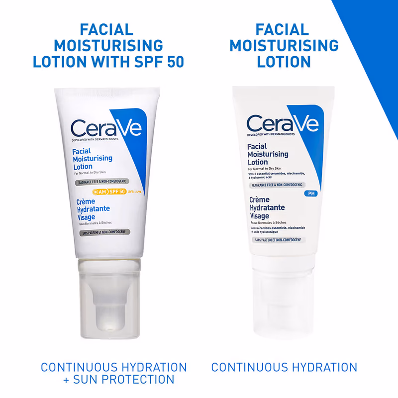 CeraVe - AM Facial Moisturizier - With Sunscreen SPF 50 UVB + UVA, Dermatologist Recommended Day Cream