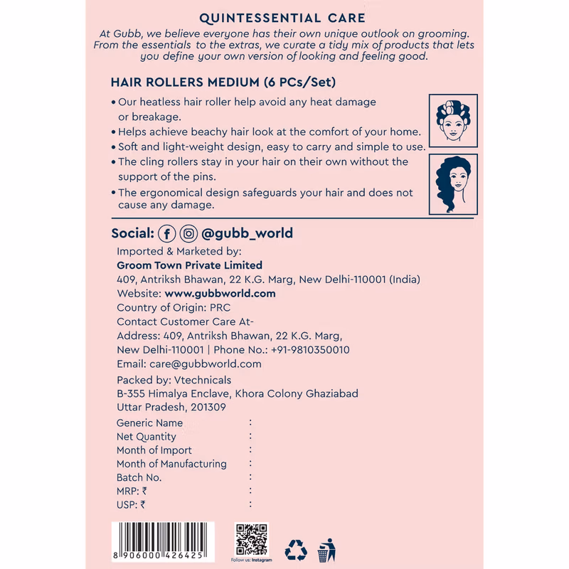 Gubb - Hair Roller Medium - Set Of 6 Hair Curler