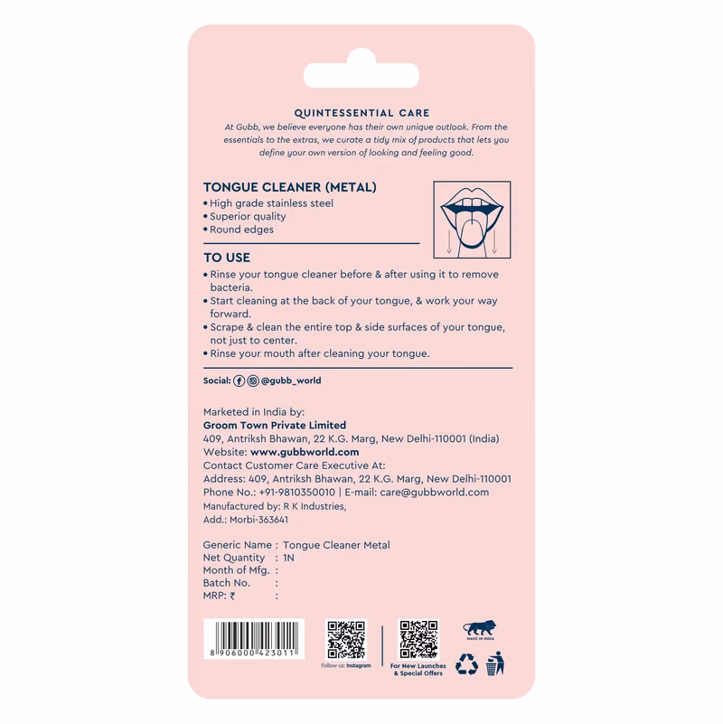 Gubb - Tongue Cleaner Metal - For Kids & Adults - Easy to Use, Ideal for travelling, U-shaped