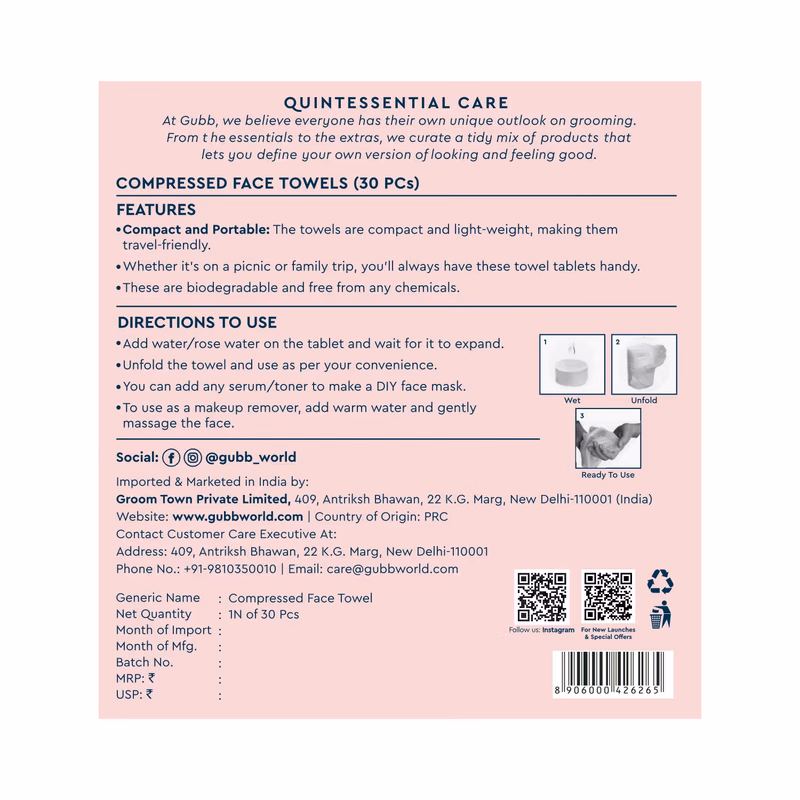 Gubb - Travel Magic - Compressed Disposable Towel Cloth Wipes