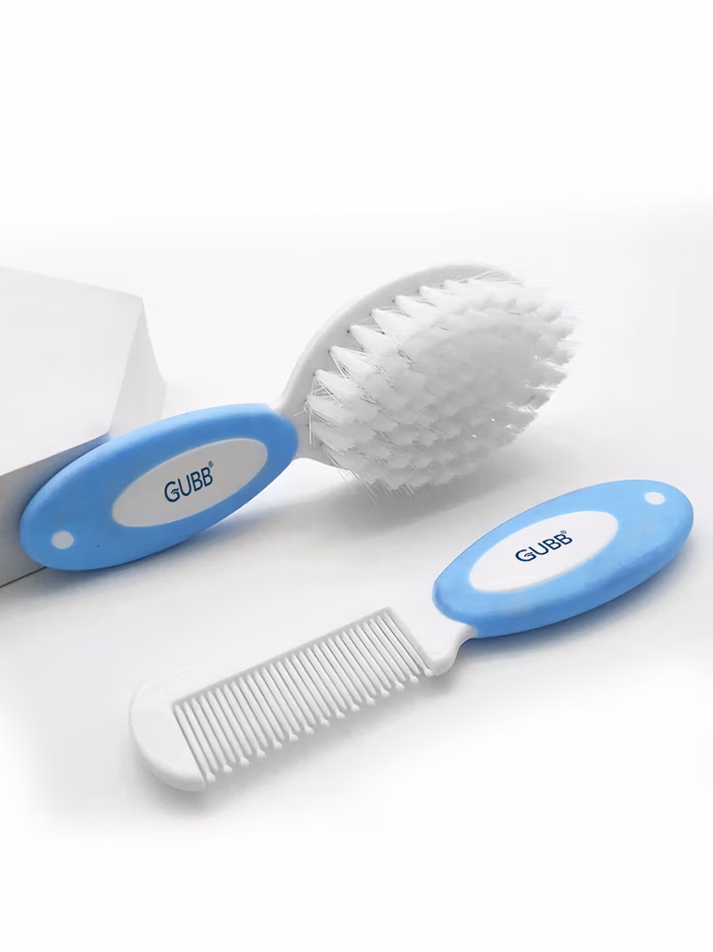 Gubb - Baby Grooming Kit - for New Born Baby (0M+) - Baby Comb & Brush Set - Soft Nylon Bristles - Blue