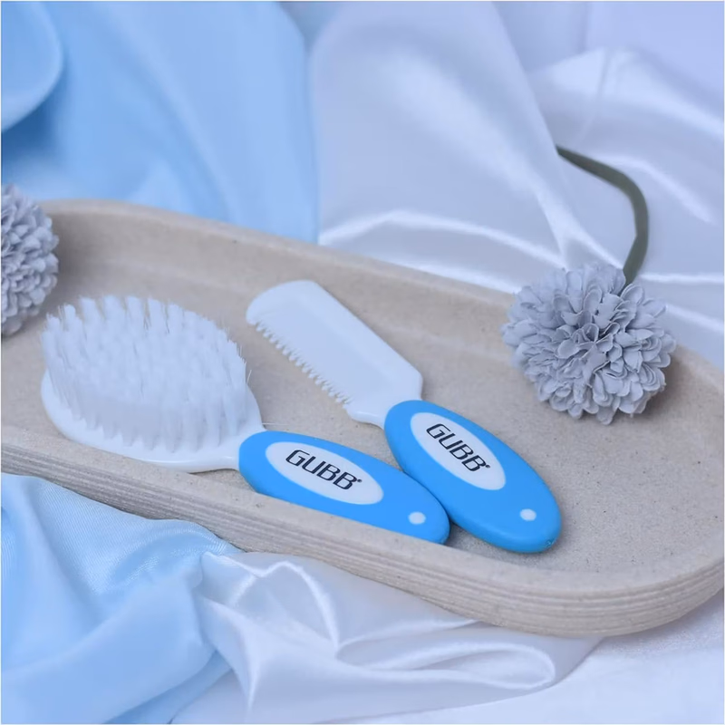 Gubb - Baby Grooming Kit - for New Born Baby (0M+) - Baby Comb & Brush Set - Soft Nylon Bristles - Blue