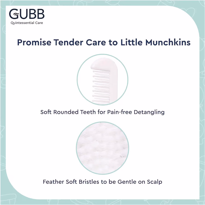 Gubb - Baby Grooming Kit - for New Born Baby (0M+) - Baby Comb & Brush Set - Soft Nylon Bristles - Blue