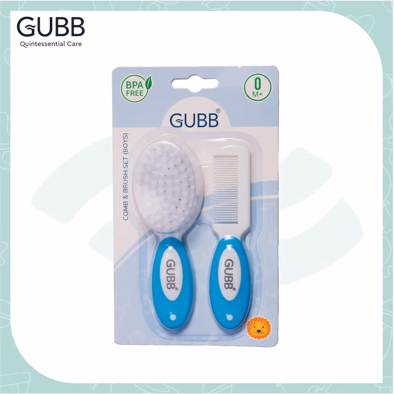Gubb - Baby Grooming Kit - for New Born Baby (0M+) - Baby Comb & Brush Set - Soft Nylon Bristles - Blue