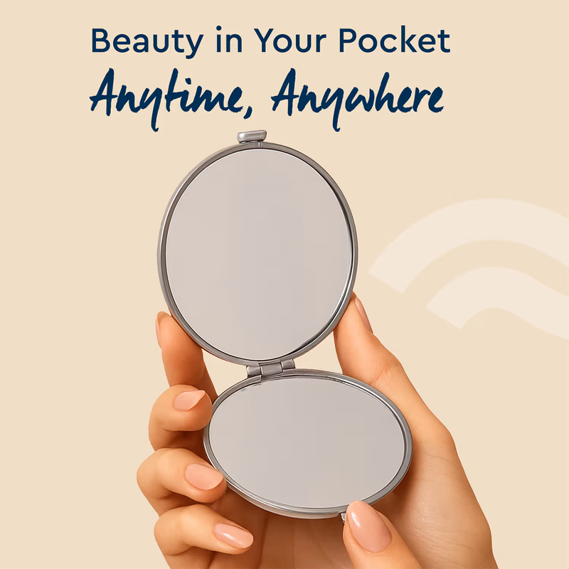 Gubb - Travel Mirror Compact - Cosmetic Bag Mirror - Women Magnifying Mirror for Makeup 5X - Silver
