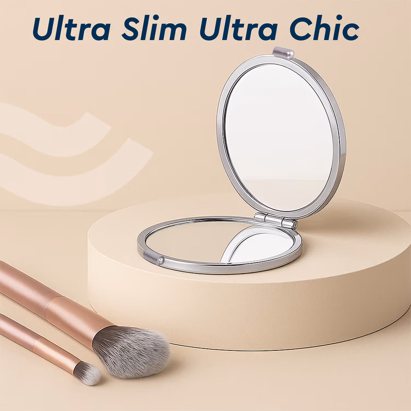 Gubb - Travel Mirror Compact - Cosmetic Bag Mirror - Women Magnifying Mirror for Makeup 5X - Silver