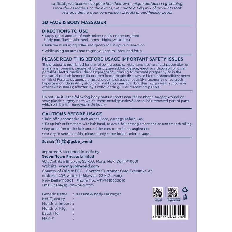 Gubb - 3D Manual - Face & Body Massages, - with 288 cuts For face Skin Lifting And Slimming