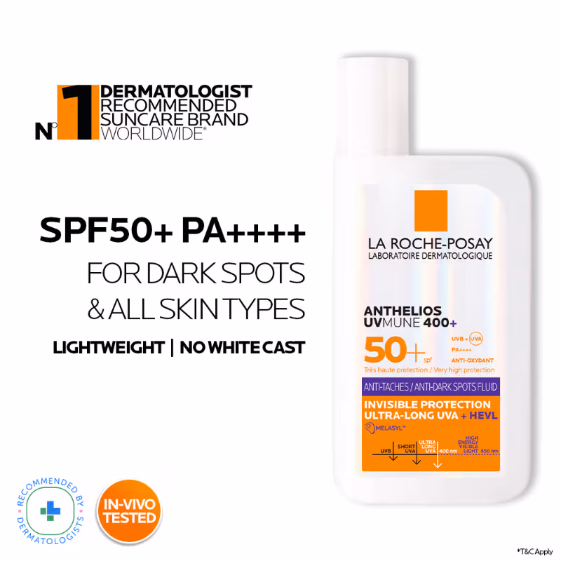 La Roche-Posay - Anthelios UVMUNE400 - Anti-Dark Spot Fluid SPF50+ Sunscreen with Melasyl for pigmented skin