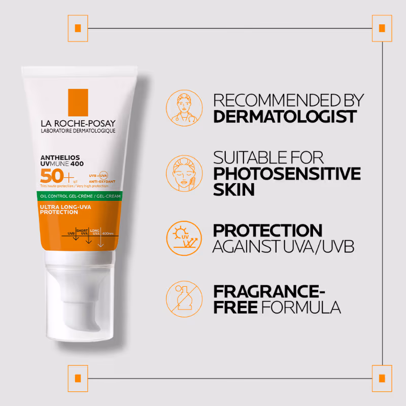 La Roche-Posay - Anthelios UVMUNE400 - Oil Control Gel Cream SPF50+, Sunscreen For Oily, Acne-Prone Skin