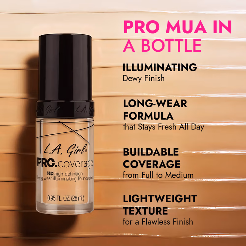L.A Girl - Porcelain - Pro Coverage - HD Illuminating Liquid Foundation