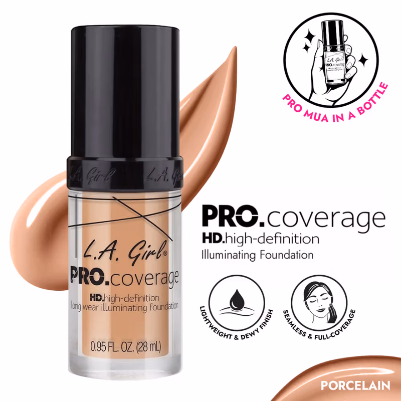 L.A Girl - Porcelain - Pro Coverage - HD Illuminating Liquid Foundation