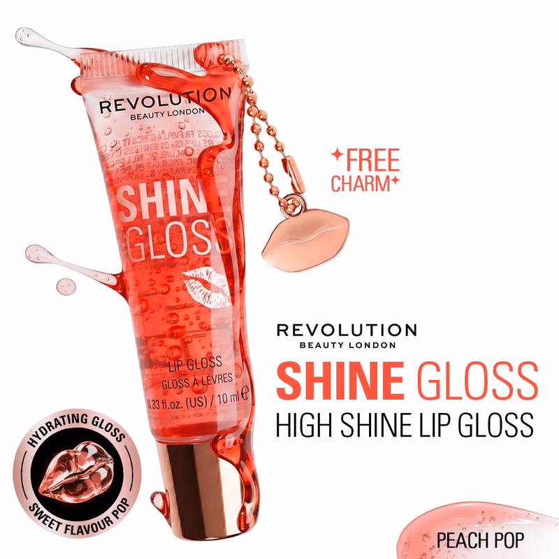 Makeup Revolution - Peach Pop - Shine Gloss Lip Gloss - High Shine Non-Sticky Lip Gloss for Women