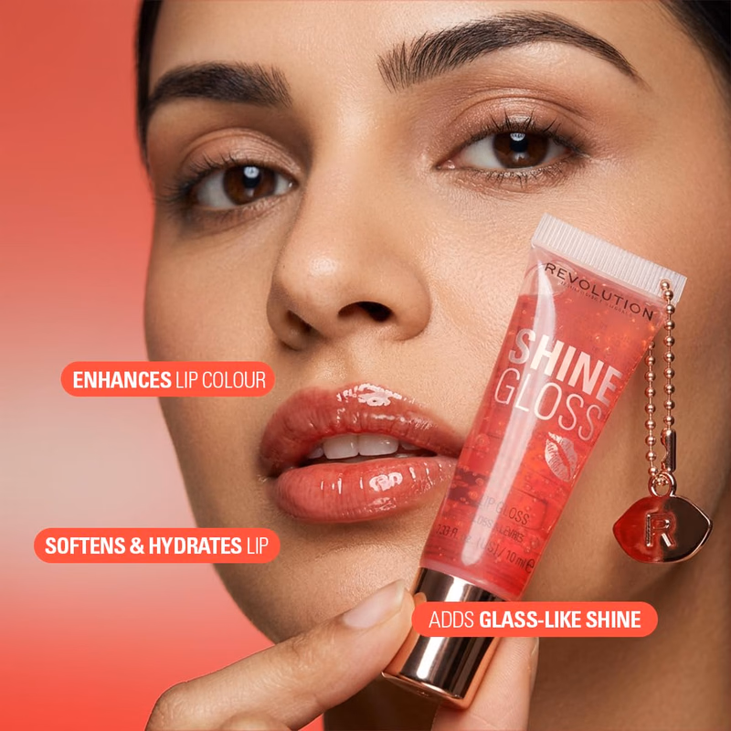 Makeup Revolution - Peach Pop - Shine Gloss Lip Gloss - High Shine Non-Sticky Lip Gloss for Women