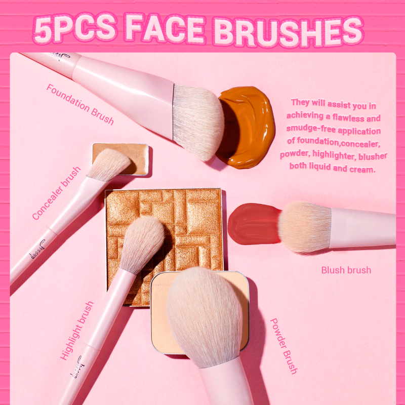 Jessup - Crystal Pink - Makeup Brushes Set Premium Vegan Collection IV