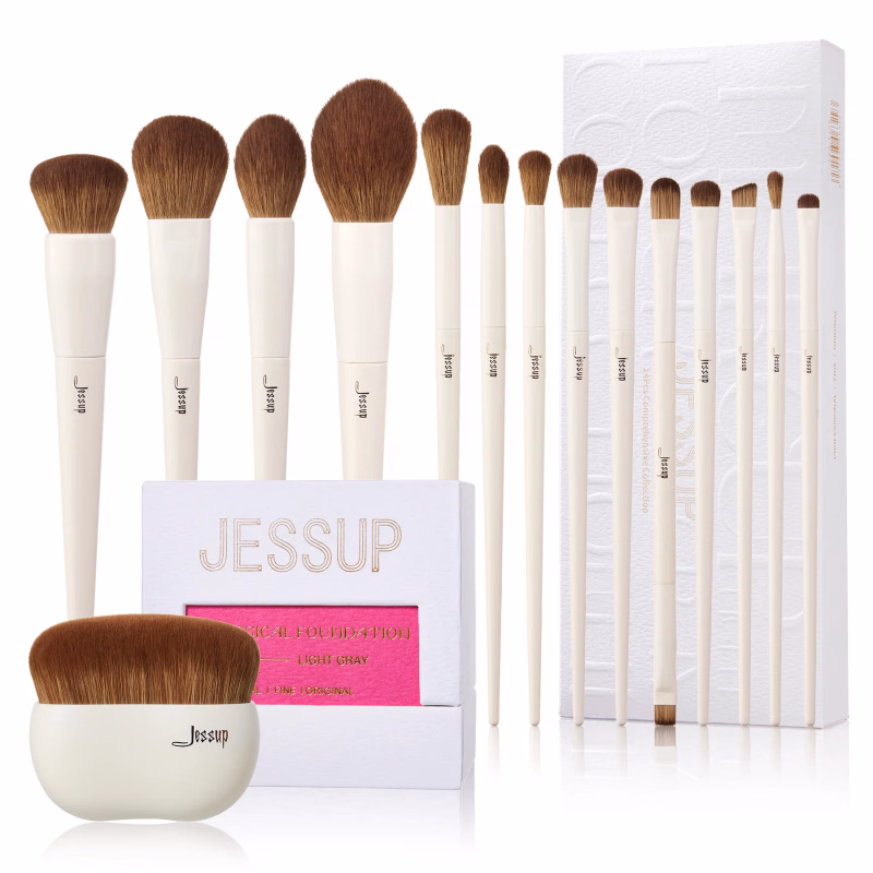 Jessup - Luxury Light Gray - 14Pcs Comprehensive Eye and Face Brush Set