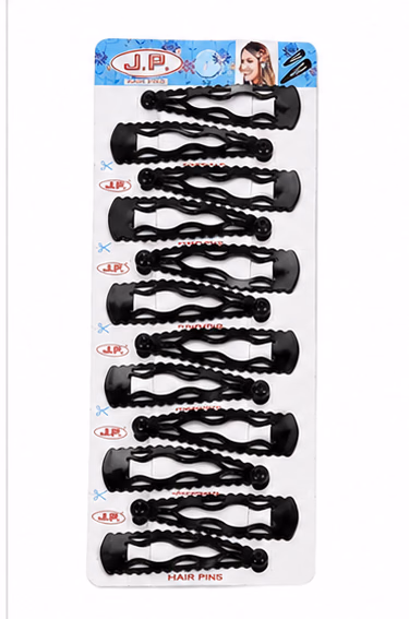J.P High Profile - Balck Wave Clip - Tic-Tac-Hair Clips - Strip with 6 Pairs