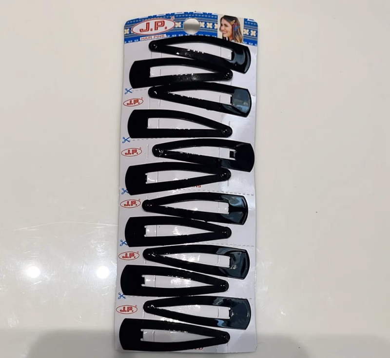 J.P High Profile - Black Snap Clip - Tic-Tac Pins-Hair Clips - Strip With 6 Pairs