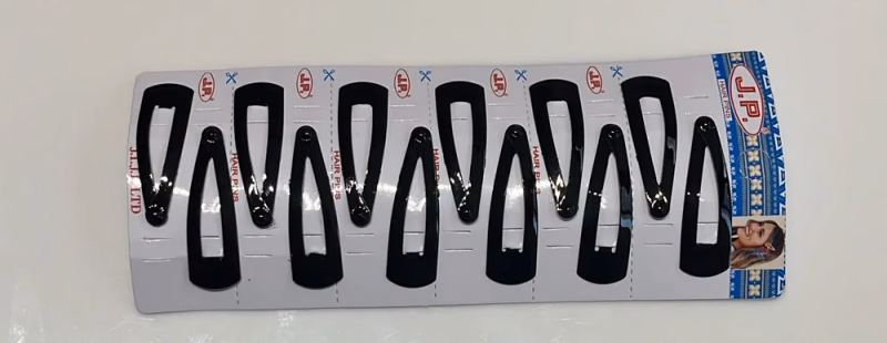 J.P High Profile - Black Snap Clip - Tic-Tac Pins-Hair Clips - Strip With 6 Pairs