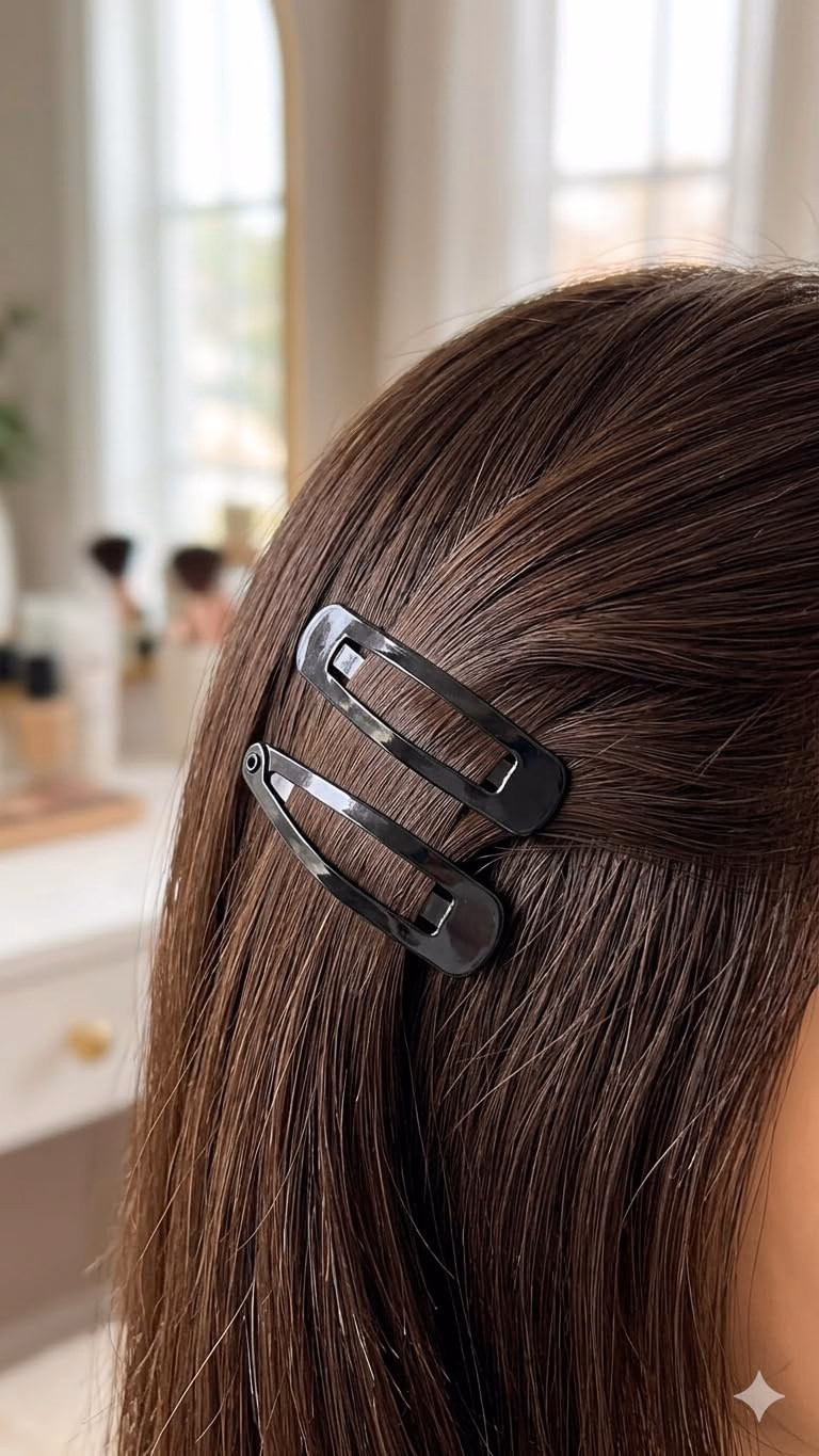 J.P High Profile - Black Snap Clip - Tic-Tac Pins-Hair Clips - Strip With 6 Pairs