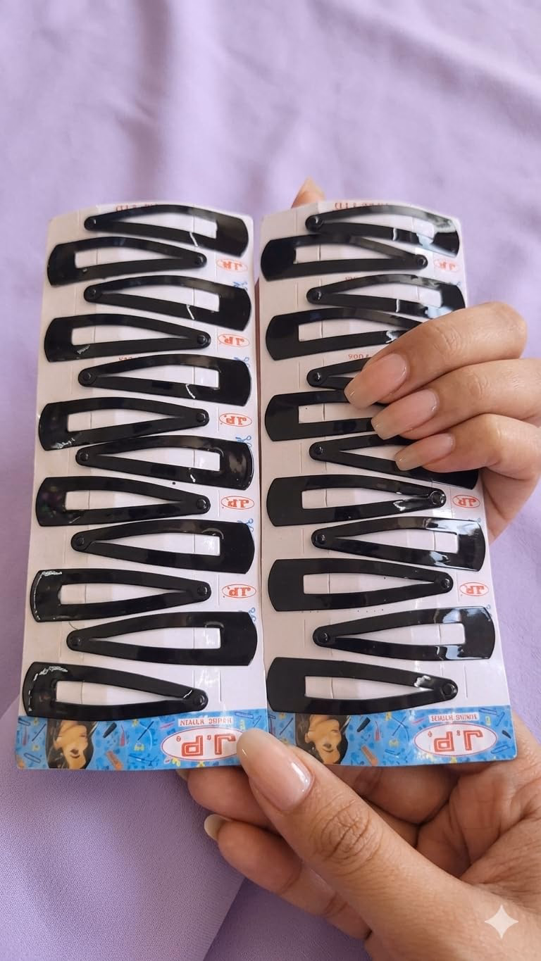 J.P High Profile - Black Snap Clip - Tic-Tac Pins-Hair Clips - Strip With 6 Pairs