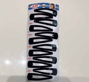 J.P High Profile - Black Snap Clip - Tic-Tac Pins-Hair Clips - Strip With 6 Pairs