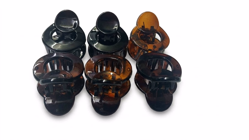 Birdware - Round Claw Clip - Acrylic Material Stone For Women - Pack of 6 pcs