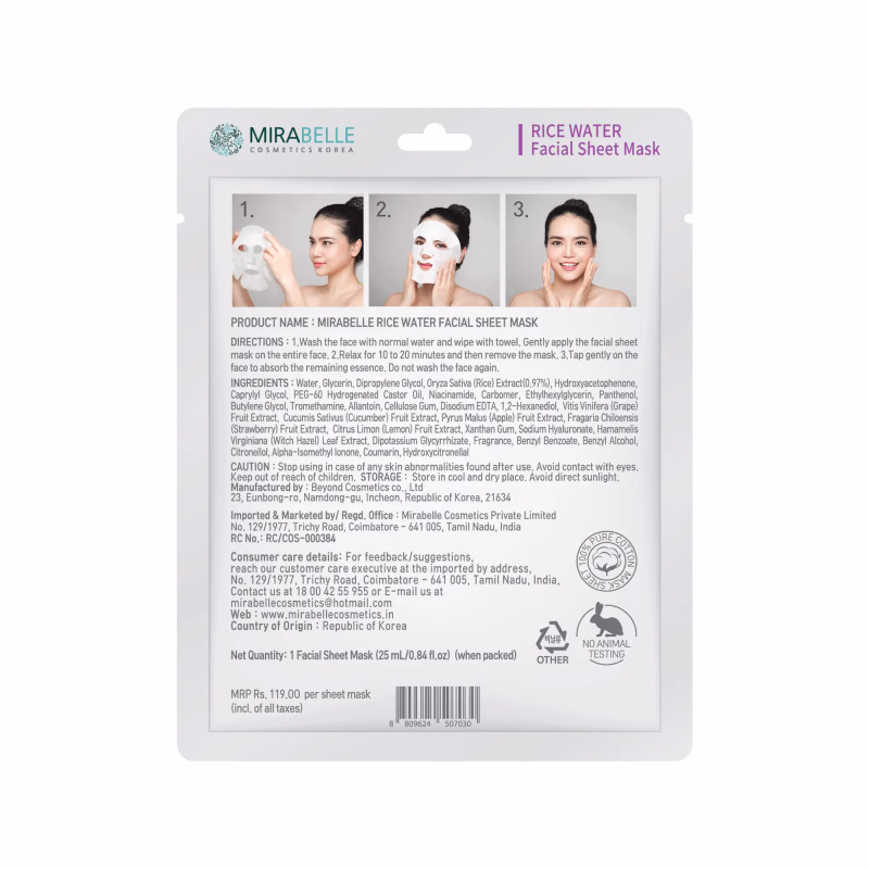 Mirabelle - Rice Water - Facial Sheet Mask