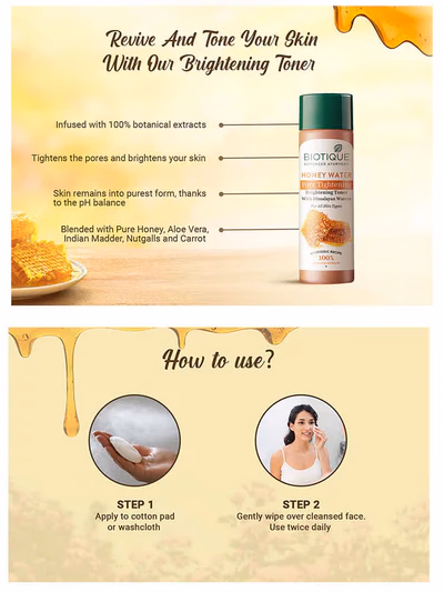Biotique - Honey Water Brightening Toner - Pore Tightening