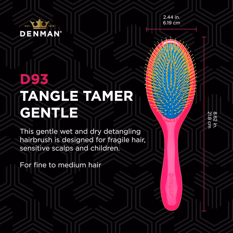 Denman - D-93 - Tangle Tamer Gentle - Detangling Brush - Pink/Blue/Yellow