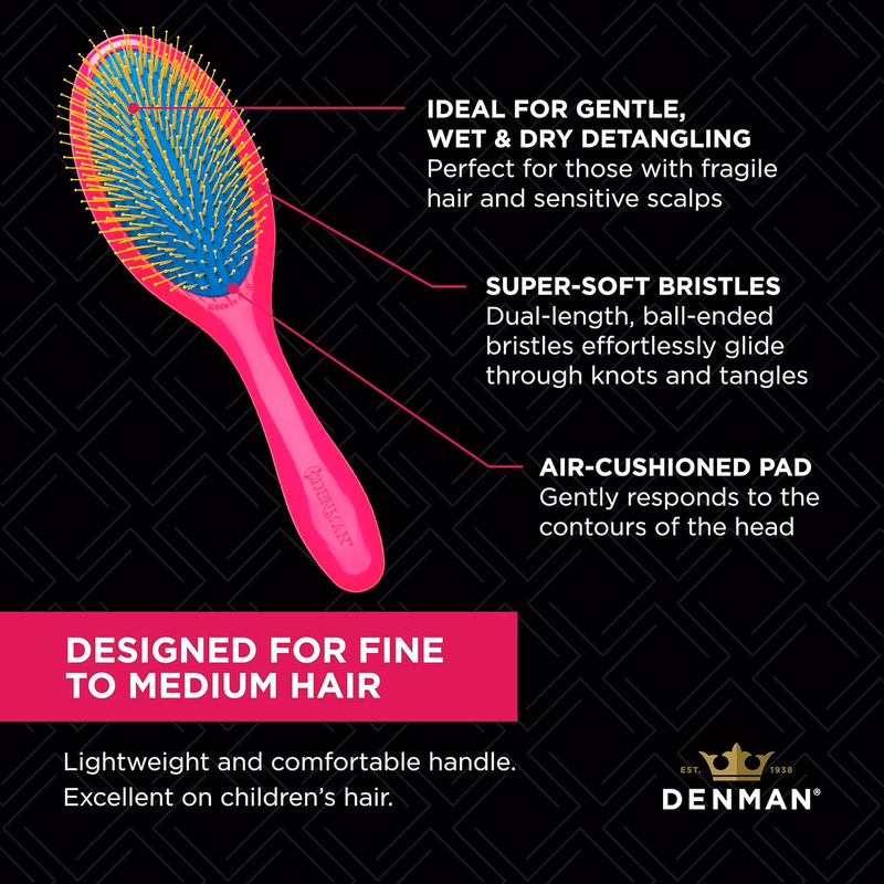 Denman - D-93 - Tangle Tamer Gentle - Detangling Brush - Pink/Blue/Yellow