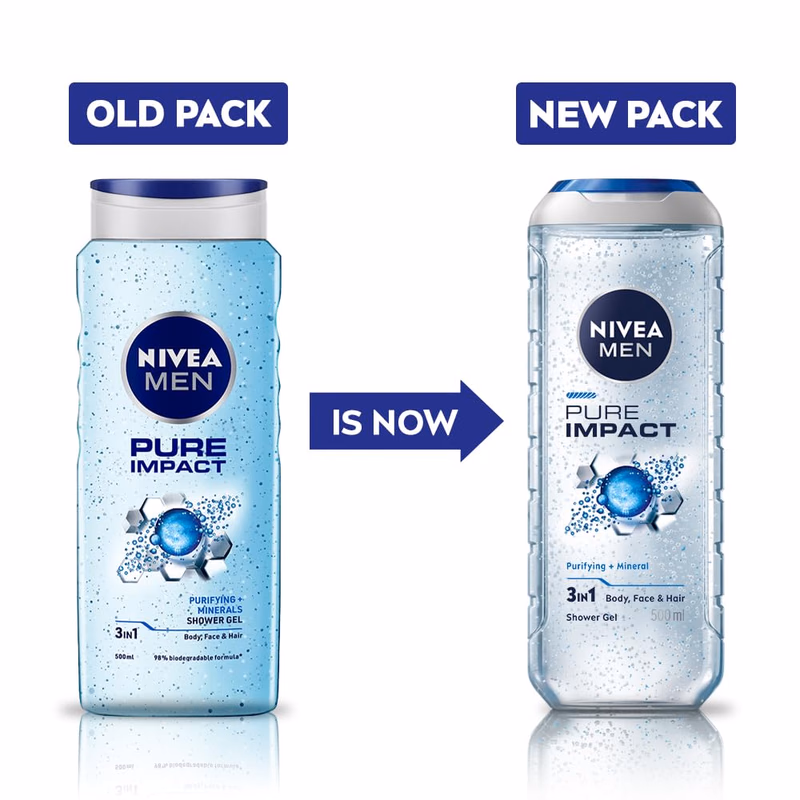 Nivea Men - Pure Impact - Shower Gel for Face, Body & Hair