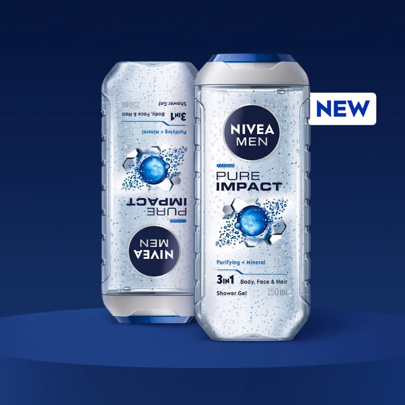 Nivea Men - Pure Impact - Shower Gel for Face, Body & Hair