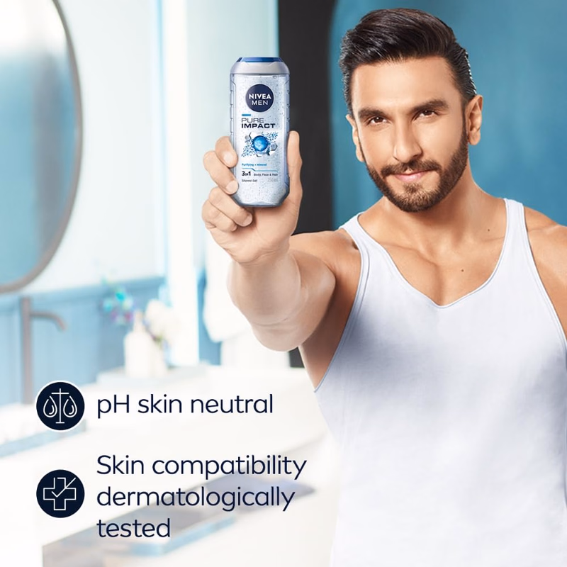 Nivea Men - Pure Impact - Shower Gel for Face, Body & Hair