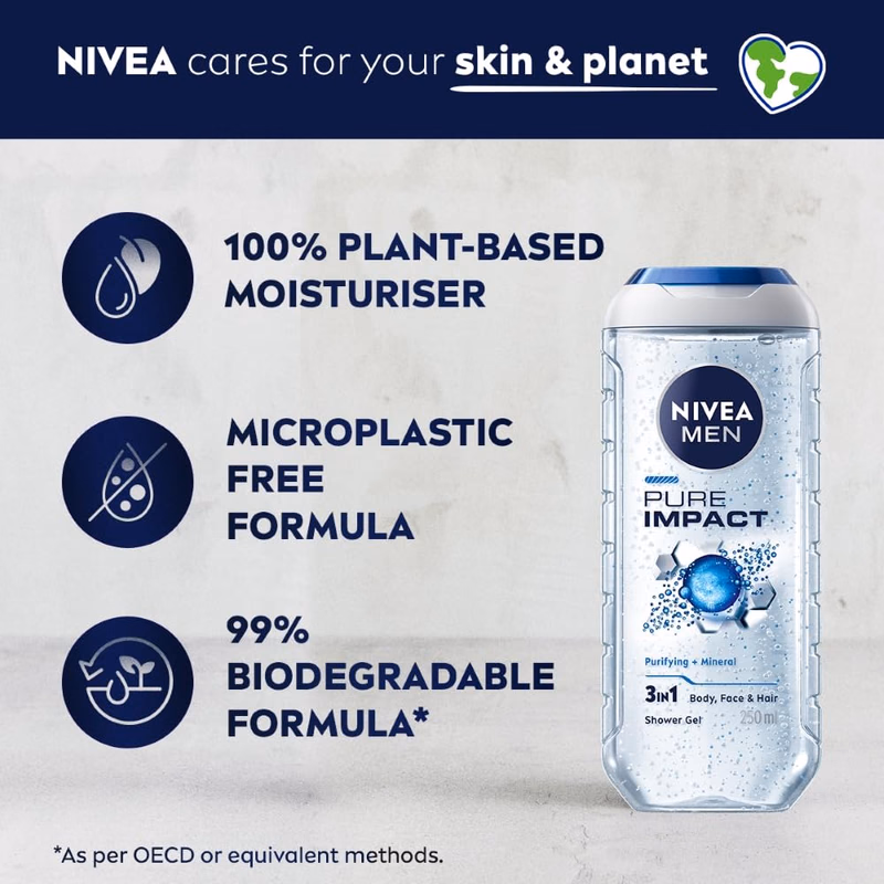 Nivea Men - Pure Impact - Shower Gel for Face, Body & Hair