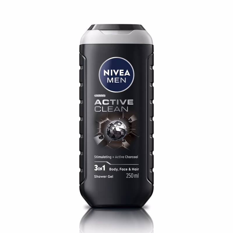 Nivea Men - Active Clean - Stimulating+Active Charcoal-Shower Gel for Body, Face & Hair